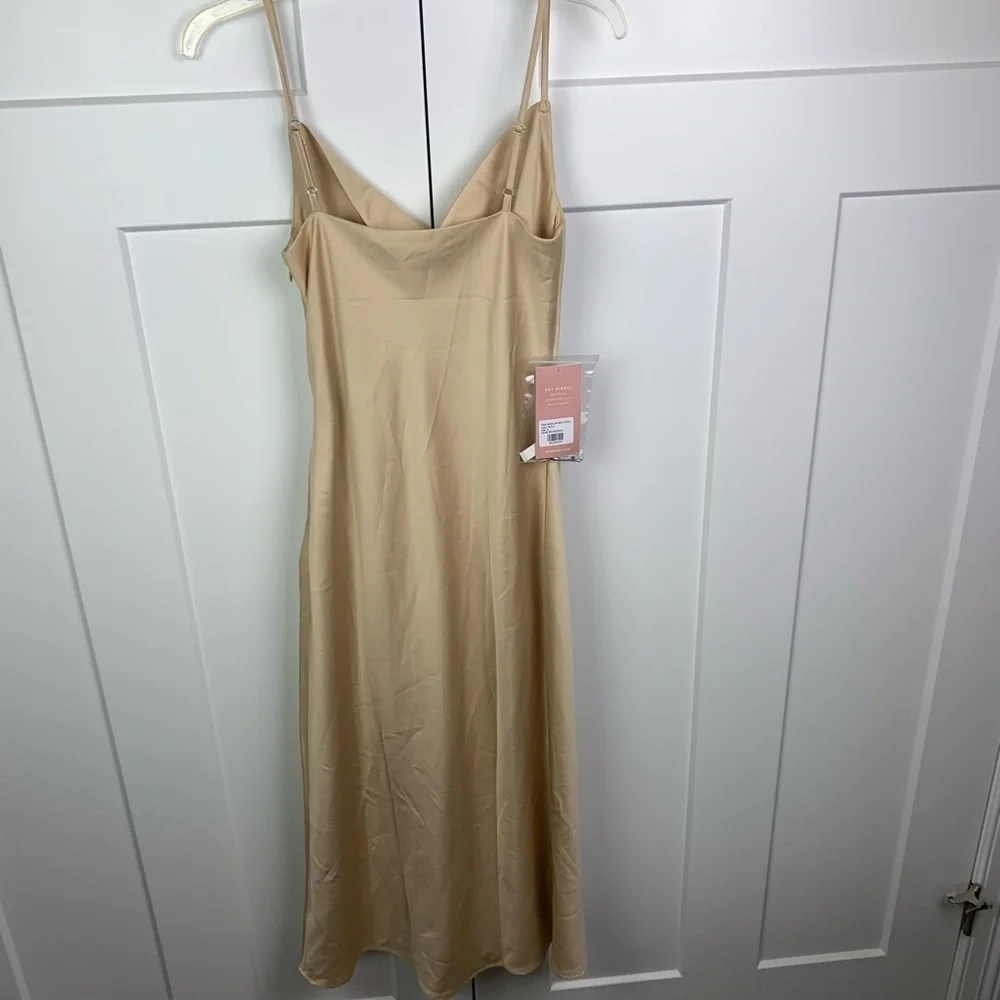 NWT Birdy Grey SMALL Lisa Midi Dress Shiny Satin Gold Sleeveless Cowl Neck - Picture 8 of 9